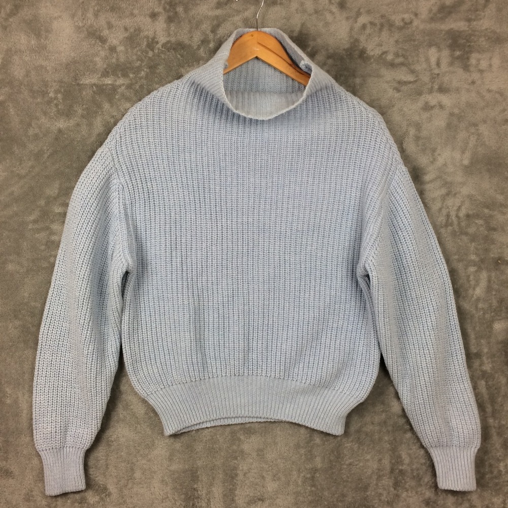 Wilfred Sweater Aritzia Womens Small Blue Merino Wool Mock Neck Pullover Italy